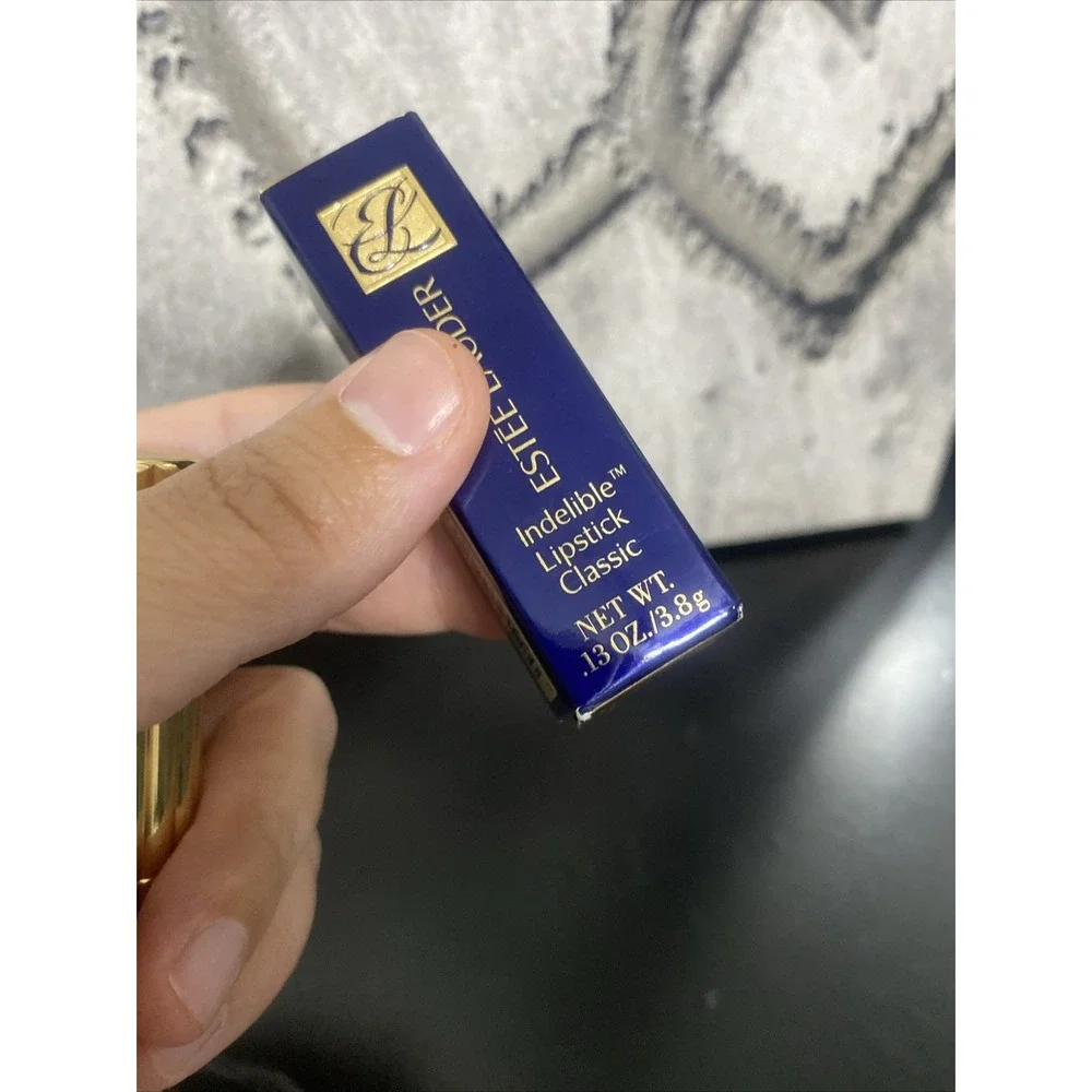 ESTEE LAUDER Lipstick IC 06 Indelibly Rich & Rosy Gold Ribbed Tube Rare!!! New